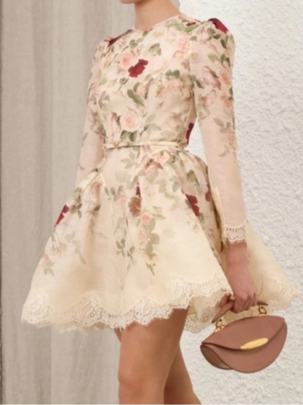 Zimmermann Cream Floral Lace-Trim Fit & Flare Long-Sleeve Dress - Picture 4 of 7